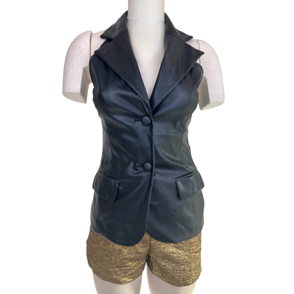 Lulu's What a Ride Vegan Leather Halter Vest Blazer Black Womens Small